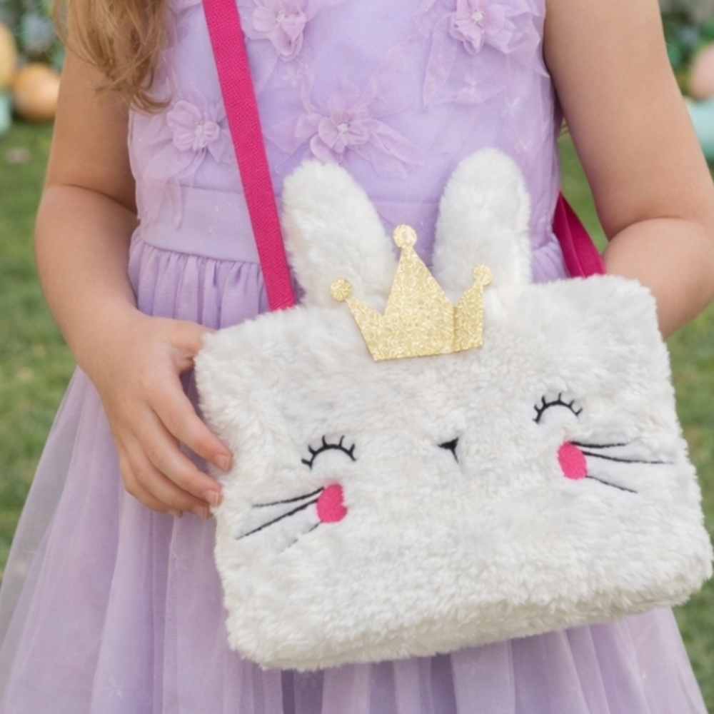 Fluffy White Bunny Bag With Gold Crown